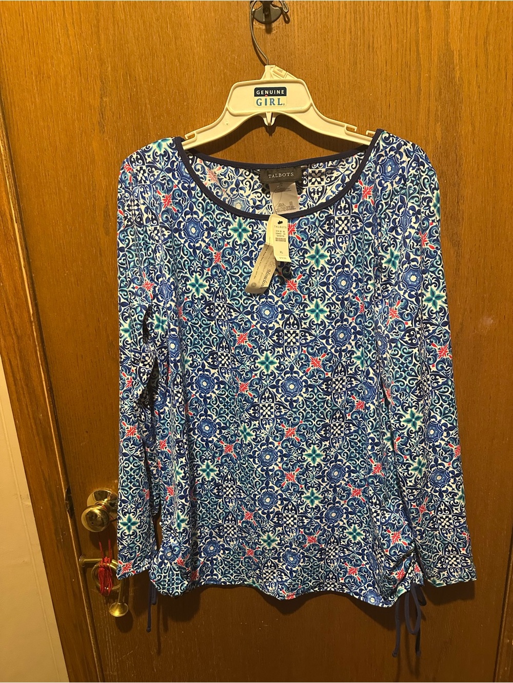 Talbots Blue Patterned Long-Sleeve swim Top